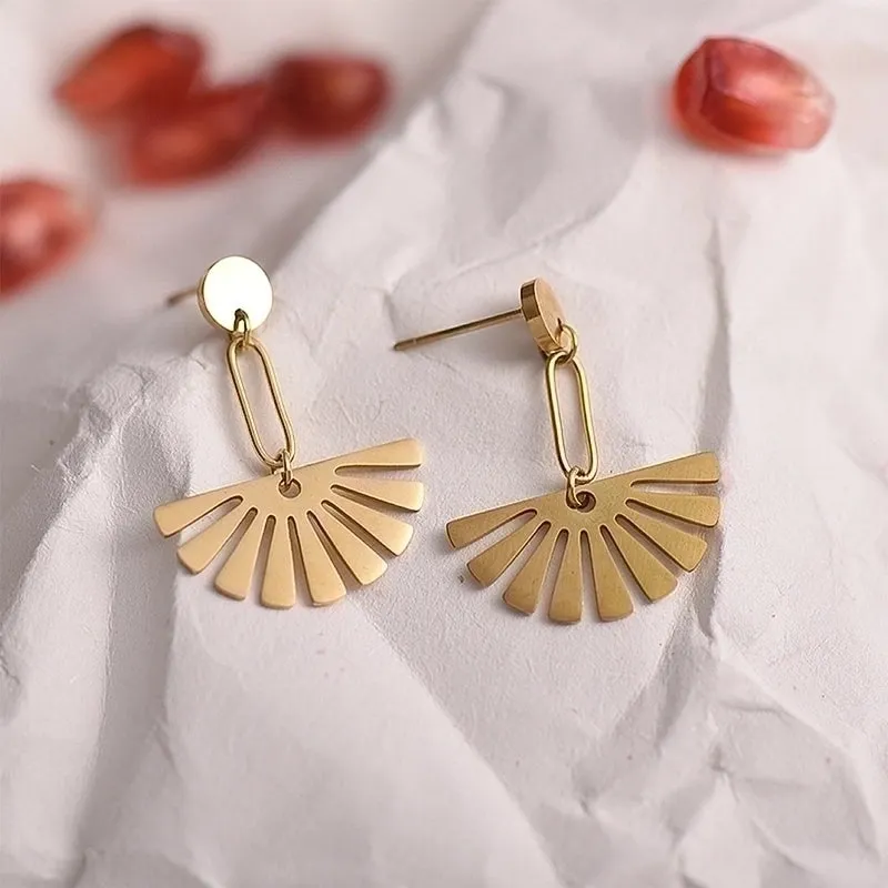 Simple Geometric Creative Stainless Steel Fan-shaped Earrings