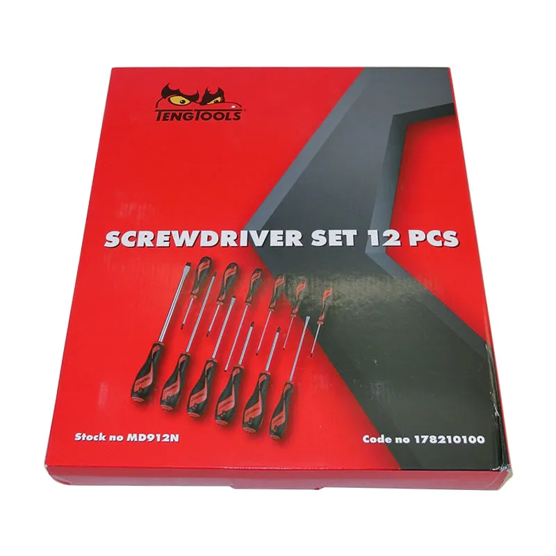 Teng Tools - 12 Piece Mega Drive Screwdriver Set Slotted Phillips and Pozi MD912N