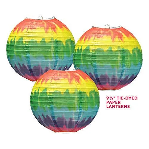 Tie Dye Paper Lanterns & Table Cover Set - Party Decorations for 60's or Hippie Theme