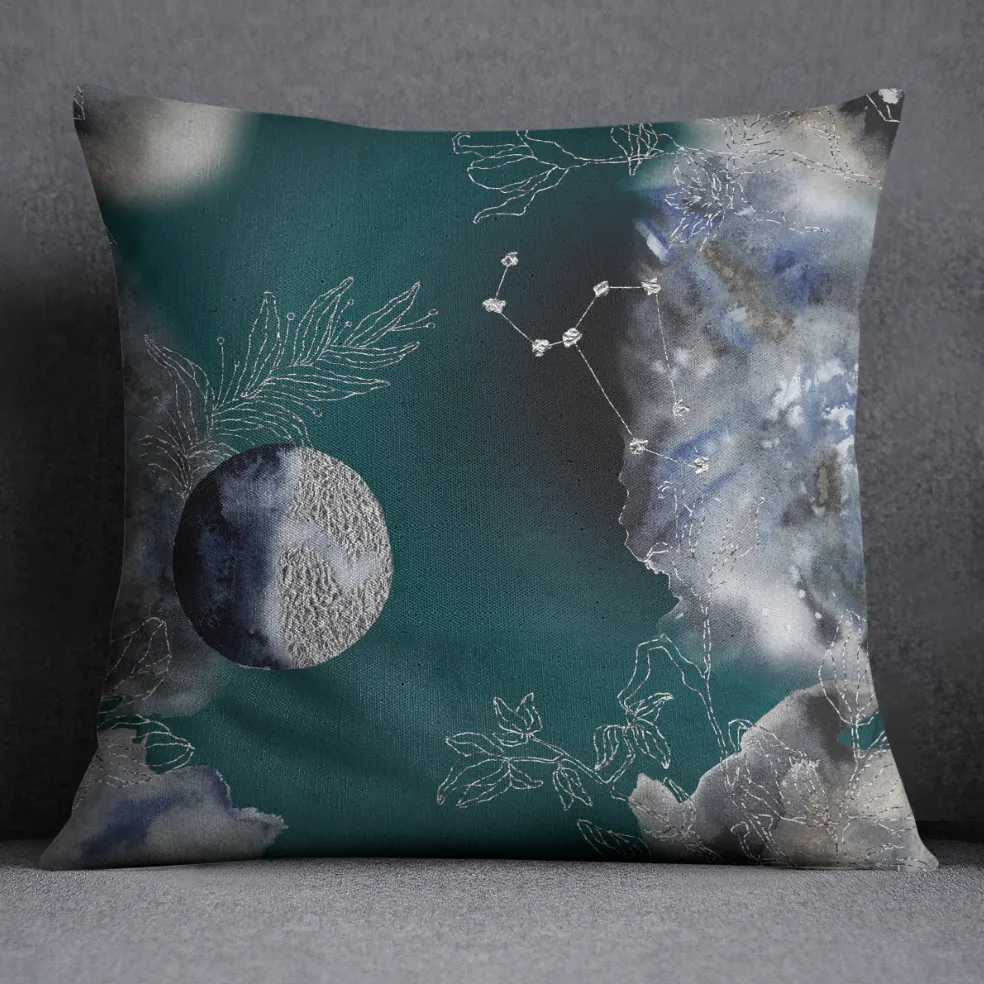 Tin Skies Teal Celestial Throw Pillow