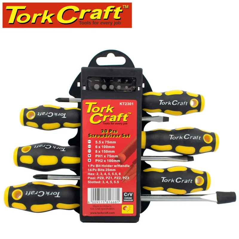 TORK CRAFT 20PC SCREWDRIVER SET INCLUDES INSERT BITS KT2301