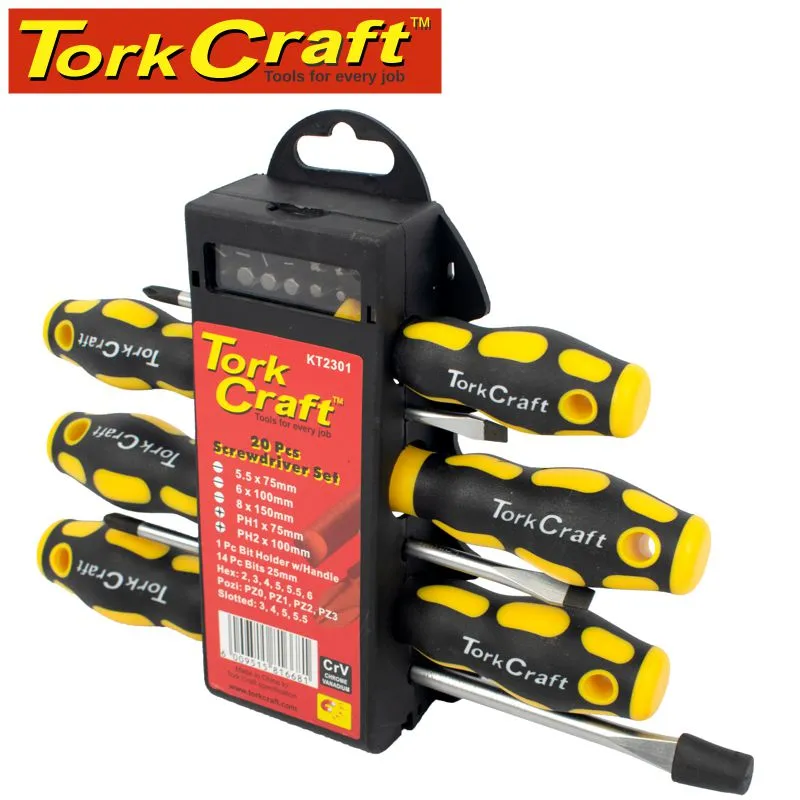 TORK CRAFT 20PC SCREWDRIVER SET INCLUDES INSERT BITS KT2301