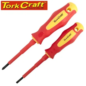 TORK CRAFT 2PC SCREWDRIVER INSULATED VDE 3.5X75MM SLOTTED & PH1X80MM KT2502