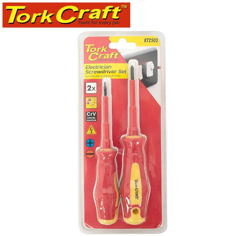 TORK CRAFT 2PC SCREWDRIVER INSULATED VDE 3.5X75MM SLOTTED & PH1X80MM KT2502