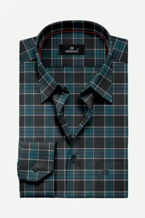 Vegas - Teal Blue With Black Checked Shirts For Mens | Ariser