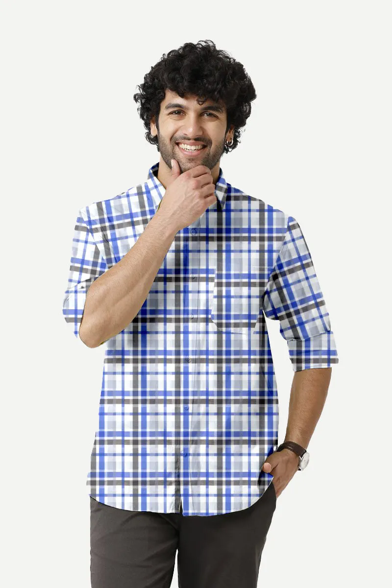 Vista - Blue With Charcoal Black Checked Shirts For Mens | Ariser