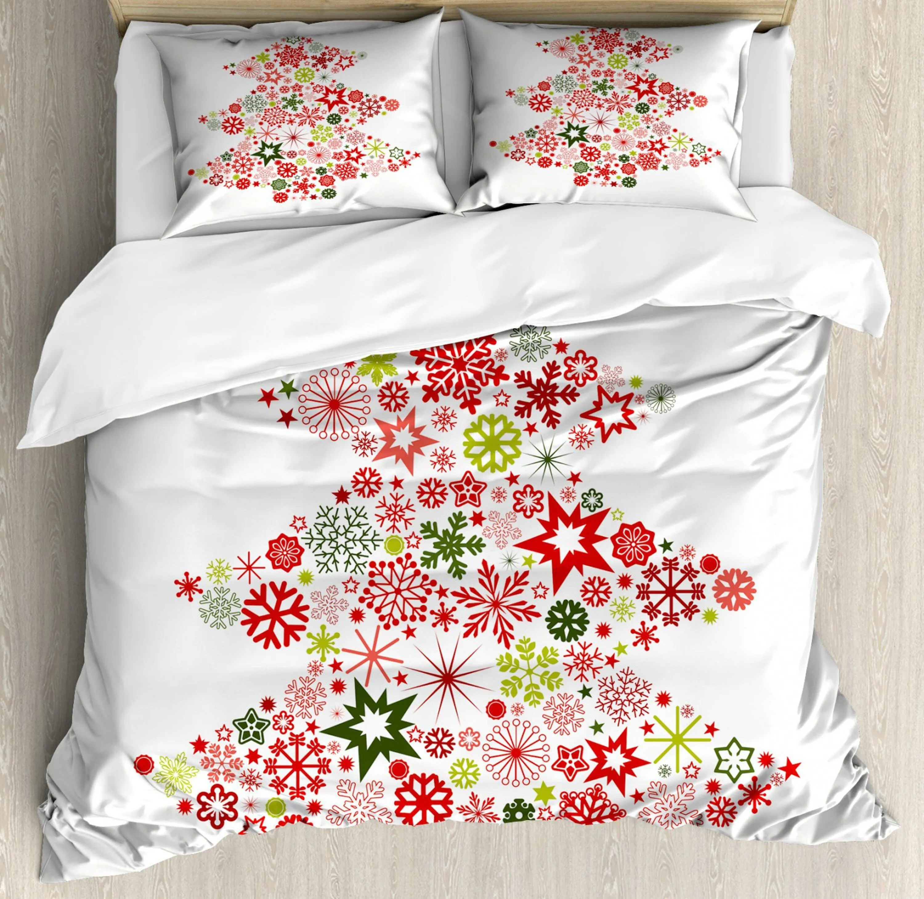 Whimsical snowflakes Christmas tree bedding & pillowcase holiday duvet cover king queen twin toddler bedding baby Christmas farmhouse decor