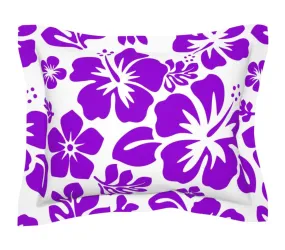 White and Purple Hawaiian Hibiscus Flowers Pillow Sham